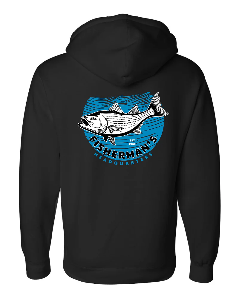 Fish Heads Bass Water Lines Heavy Weight Pullover Hoodie - Image 3