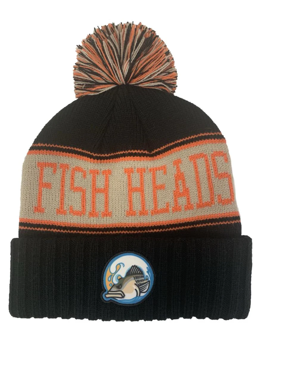 Fish Heads Striper Wave Patch Pom Pom Beanie - Image 11