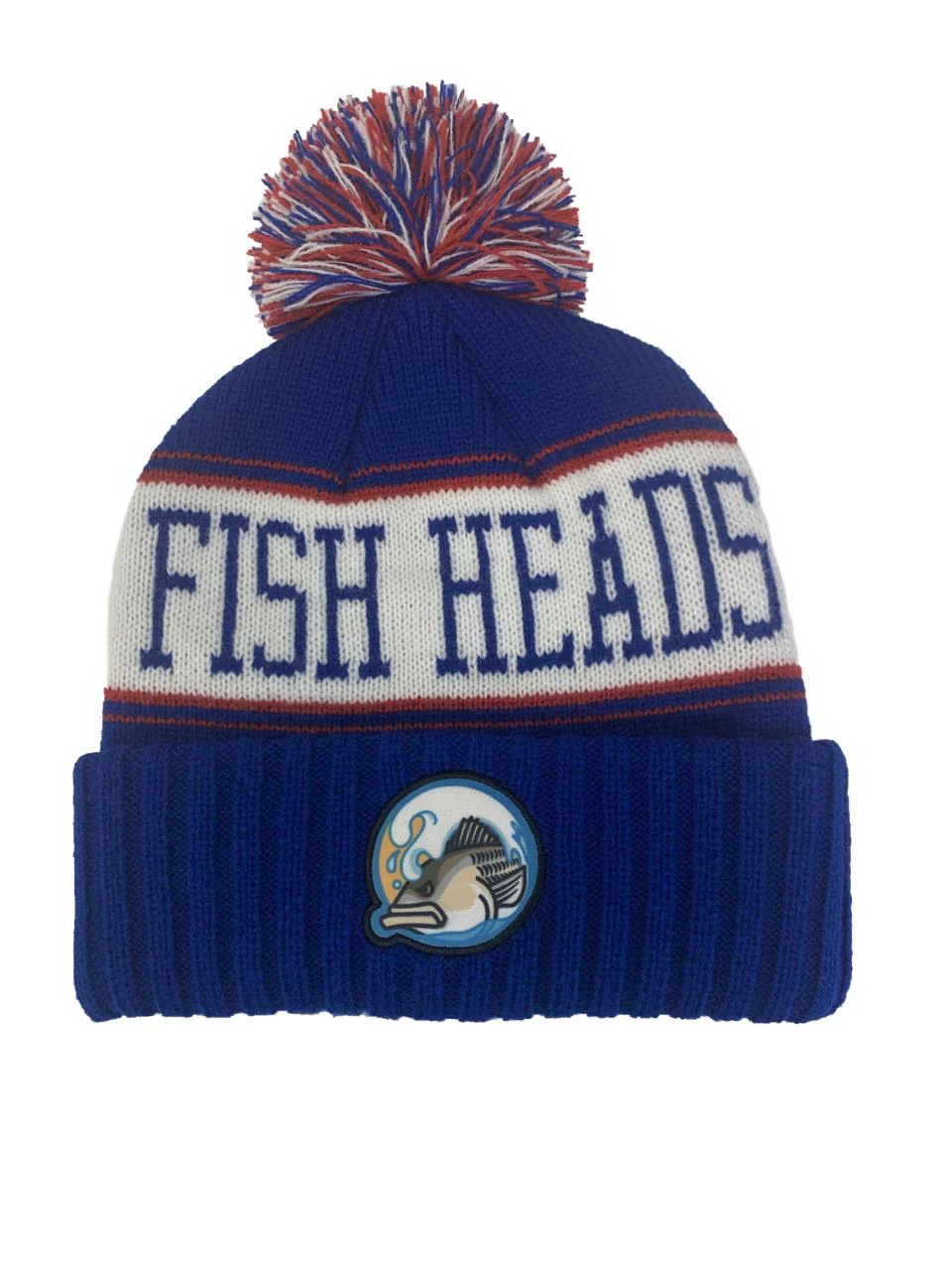 Fish Heads Striper Wave Patch Pom Pom Beanie - Image 12