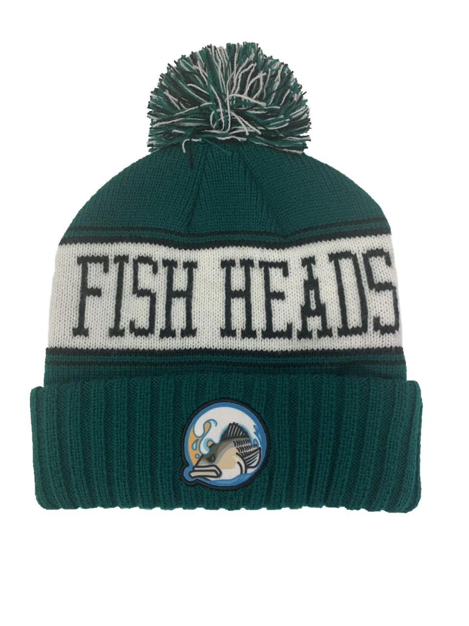 Fish Heads Striper Wave Patch Pom Pom Beanie - Image 14