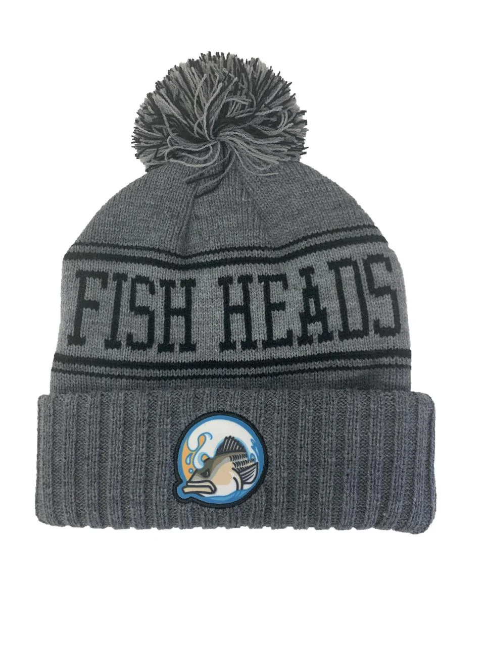 Fish Heads Striper Wave Patch Pom Pom Beanie - Image 3
